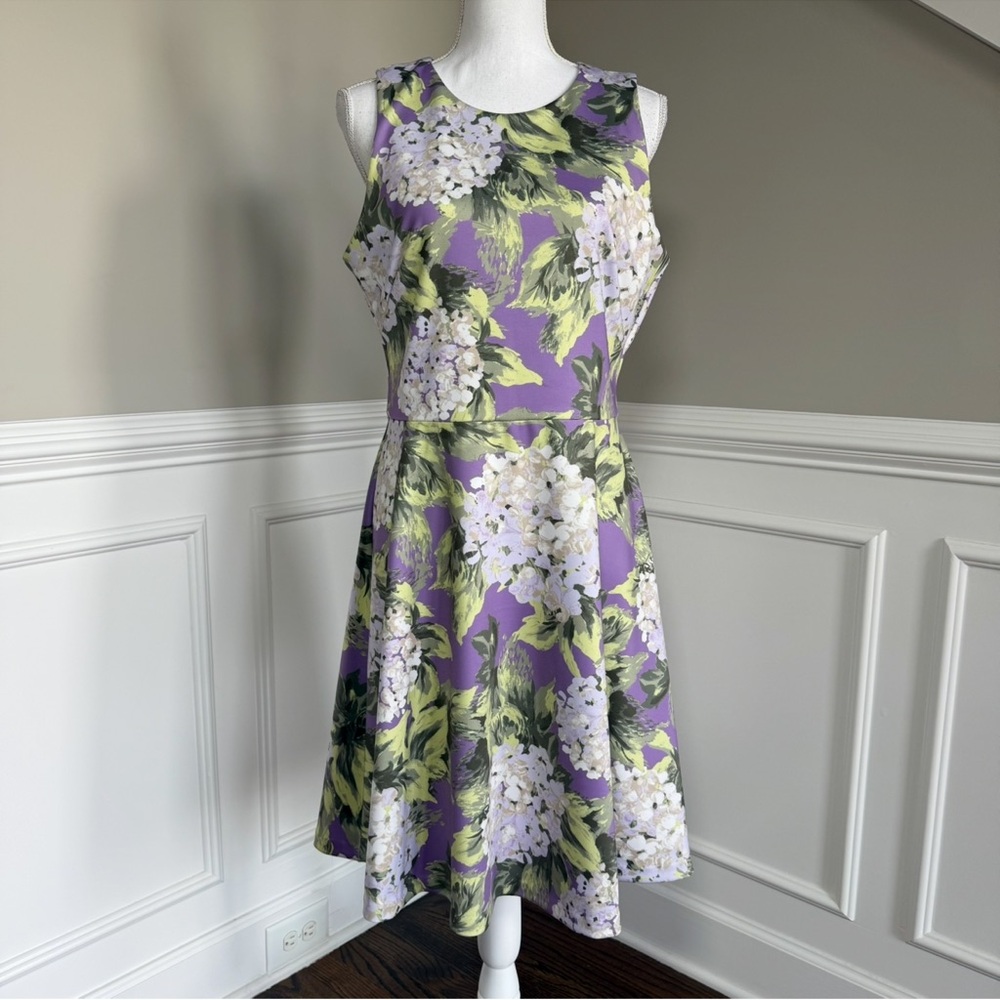 White House Black MarketFloral Sleeveless Dress - Purple and Green Size 10
